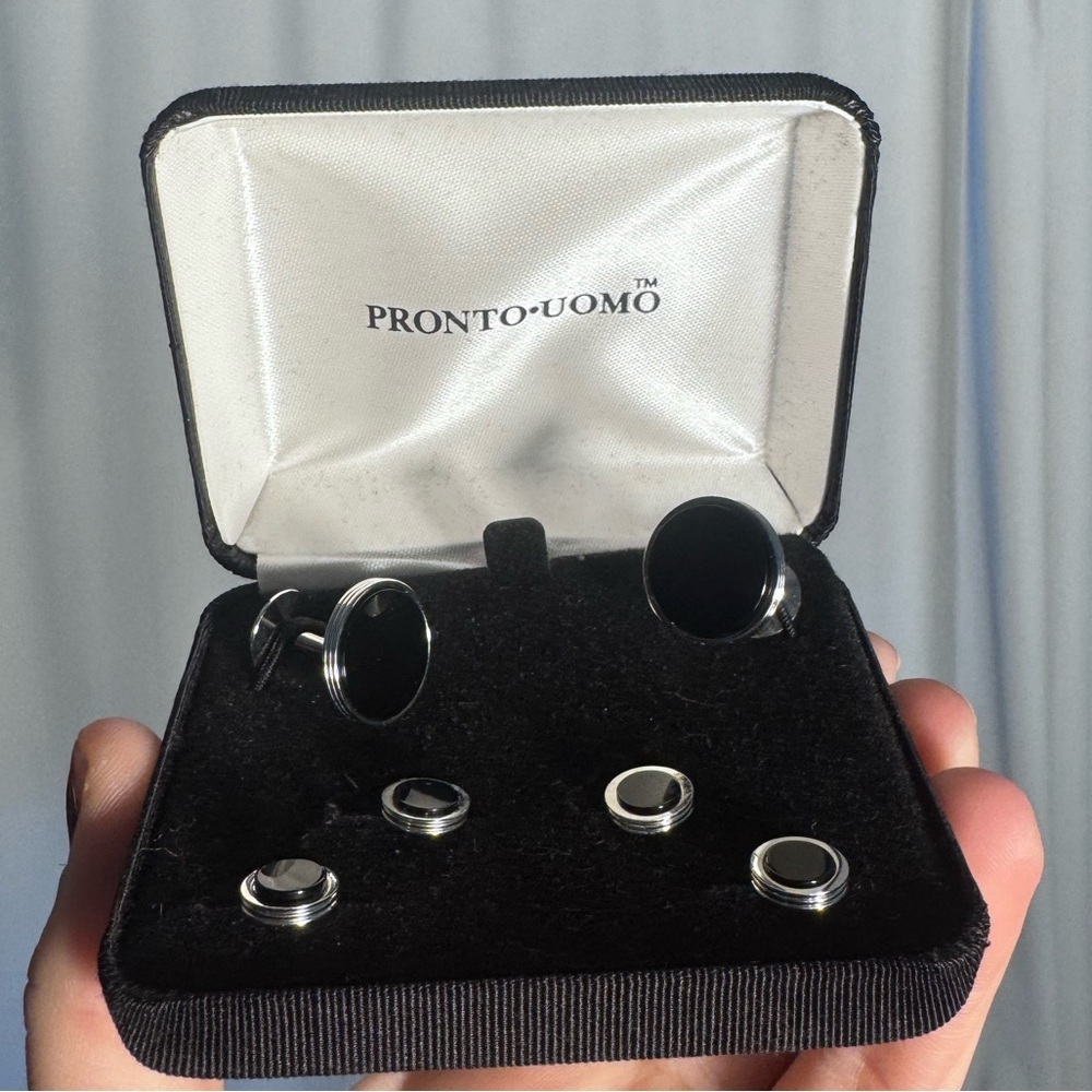 Pronto Uomo Black and Silver Cuff Links